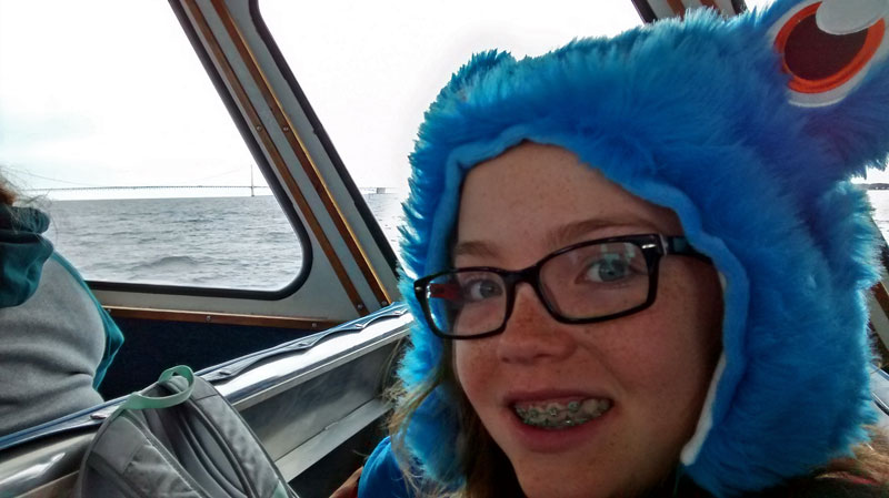 monster hat on the ferry back to mackinac island